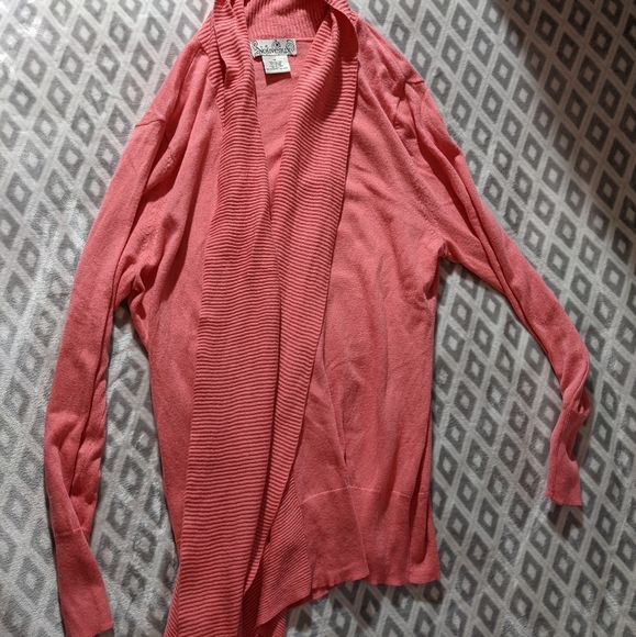 Coral cardigan Sweater Boho Ribbed Detailing Longer Length in Front Size Medium - Picture 2 of 16